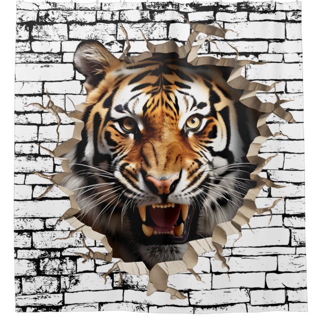 3D Tiger Wall Break - Paradies für Kletterhexen: Duschvorhang (Vorderseite)