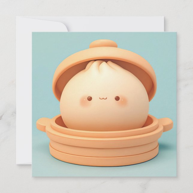 3D-Ton-Steamed-Dumpling im Dampftopf Postkarte (Vorderseite)