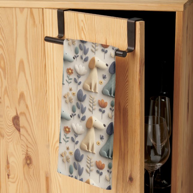 3D-Tonstil-Muster mit süßen Hunden Geschirrtuch (Drittel gefaltet)
