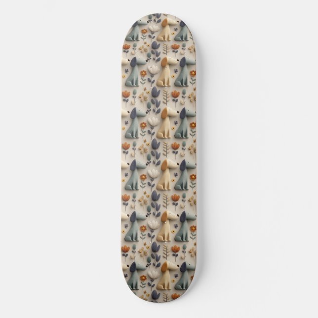 3D-Tonstil-Muster mit süßen Hunden Skateboard (Vorderseite)