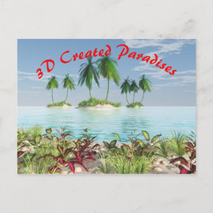3D Tropical Sandy Beach Palm Tree Islands Postkarte