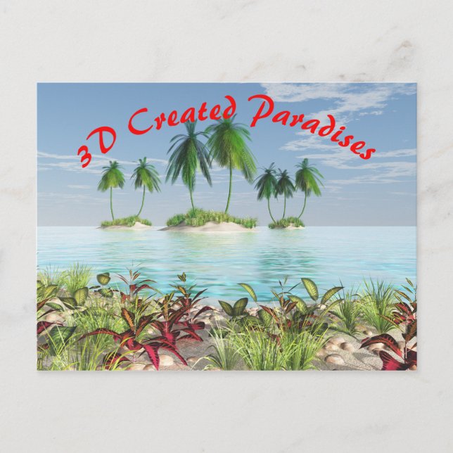 3D Tropical Sandy Beach Palm Tree Islands Postkarte (Vorderseite)