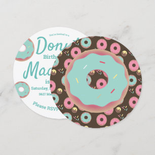 3D Türkis- und Rosa-Donut-Streusel-Rund Einladung
