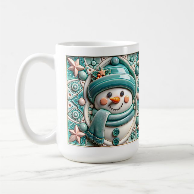3D Türkiser Weihnachts-Schneemann  Kaffeetasse (Links)