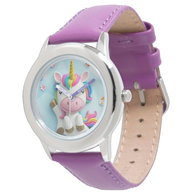 3D Unicorn Kinder beobachten Armbanduhr (Schrägansicht)