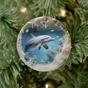 3D Unterwasser-Dolphin Weihnachten Keramik Ornament