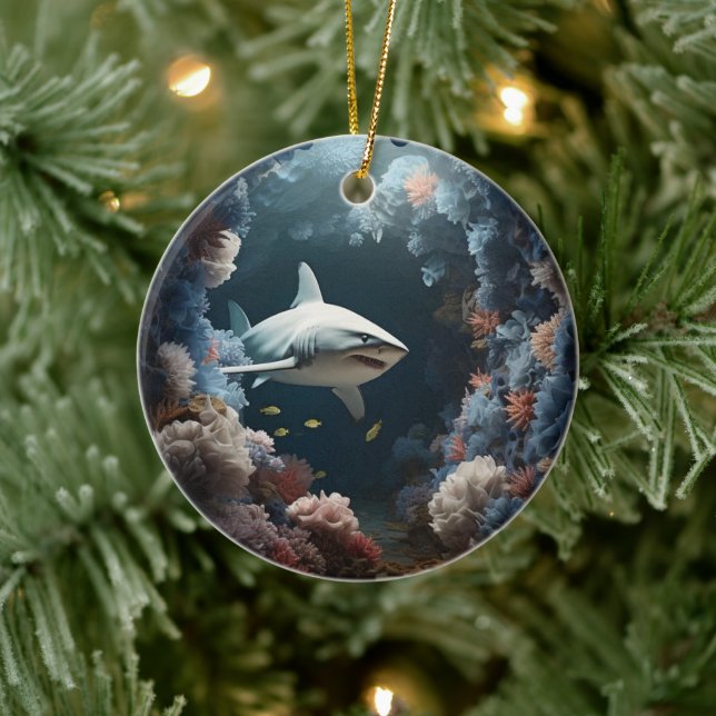 3D Unterwasserhai Weihnachten Keramik Ornament (Baum)