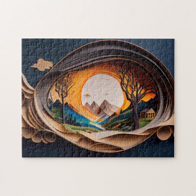 3D Visuelle Gebirge Kunst Autostereoskopie Papier  Puzzle (Horizontal)