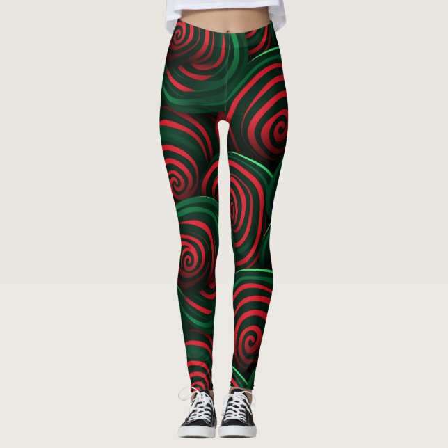 3D Weihnachten, Rot und Grün Leggings (Vorderseite)