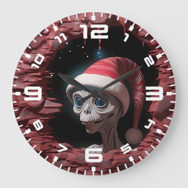3D Weihnachts-Mars Alien Große Wanduhr (Vorderseite)