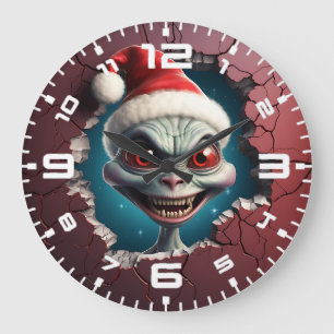3D Weihnachts-Mars Santa Alien Große Wanduhr