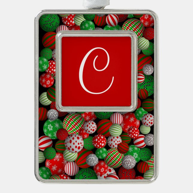 3D Weihnachtsbälle Rahmen-Ornament Silber (Vorderseite)