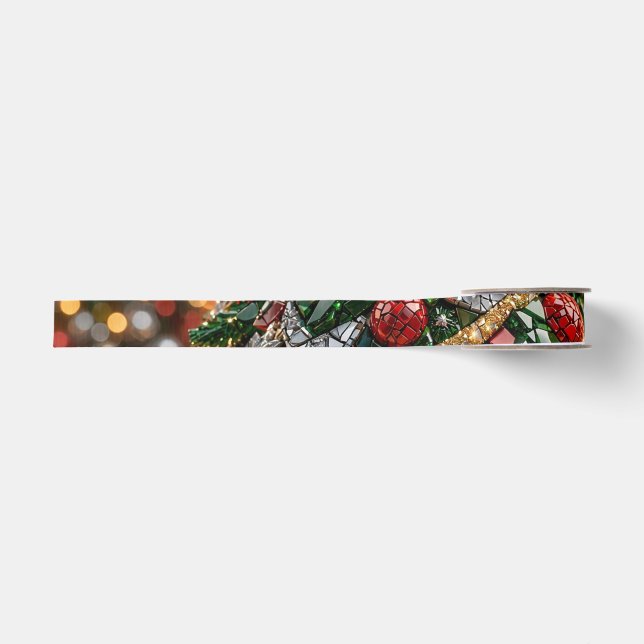 3D-Weihnachtsbaum-Mosaikband Ripsband (Vorderseite)