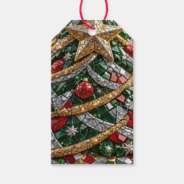 3D-Weihnachtsbaum-Mosaikmuster  Geschenkanhänger (Vorderseite)