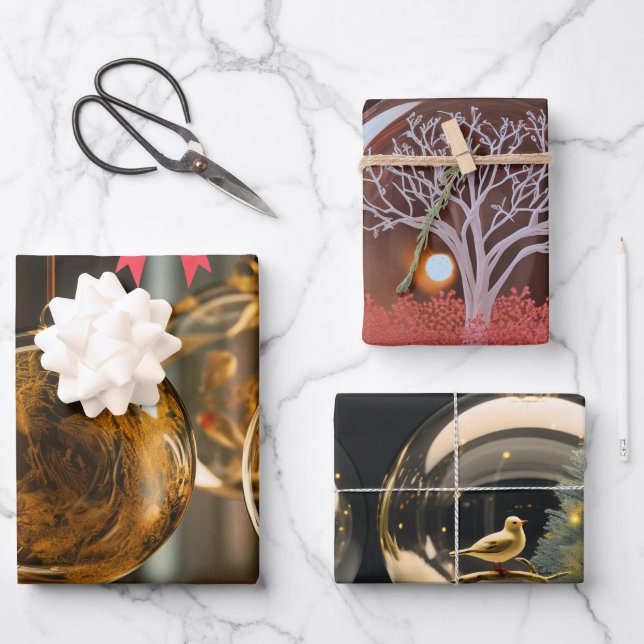 3D-Weihnachtsbaumholz-Wrapping Paper Flat Sheet-Se Geschenkpapier Set (Vorderseite)