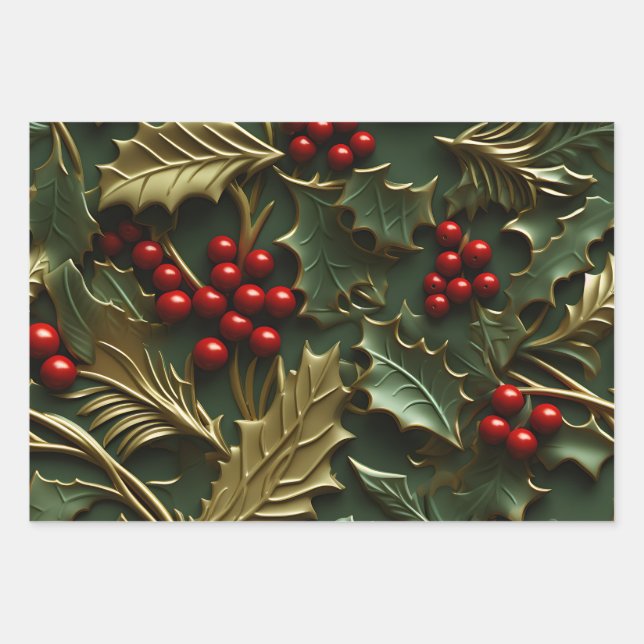 3D Weihnachtslust - Holly Blätter & Berries (Vorderseite)