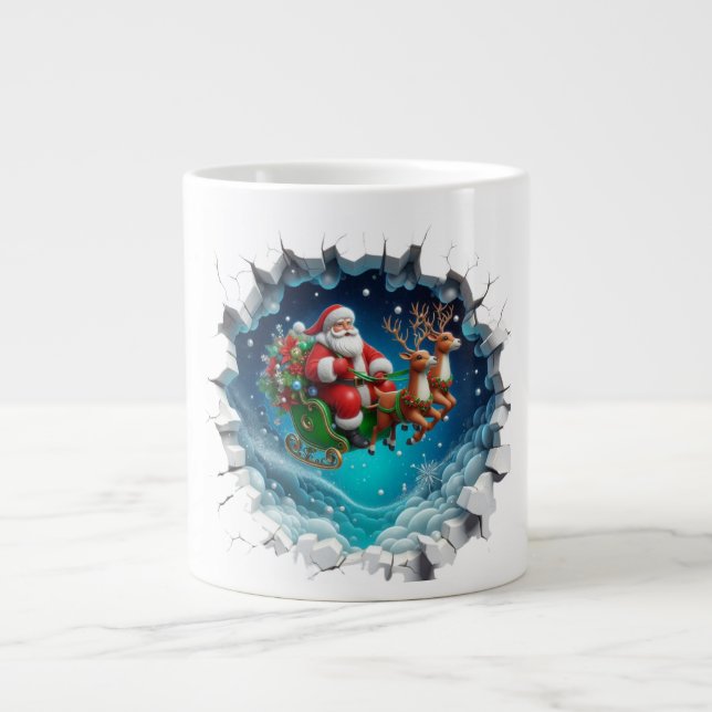 3D Weihnachtsmann auf einer Sliegh Weihnachtsfeier Jumbo-Tasse (Vorderseite)