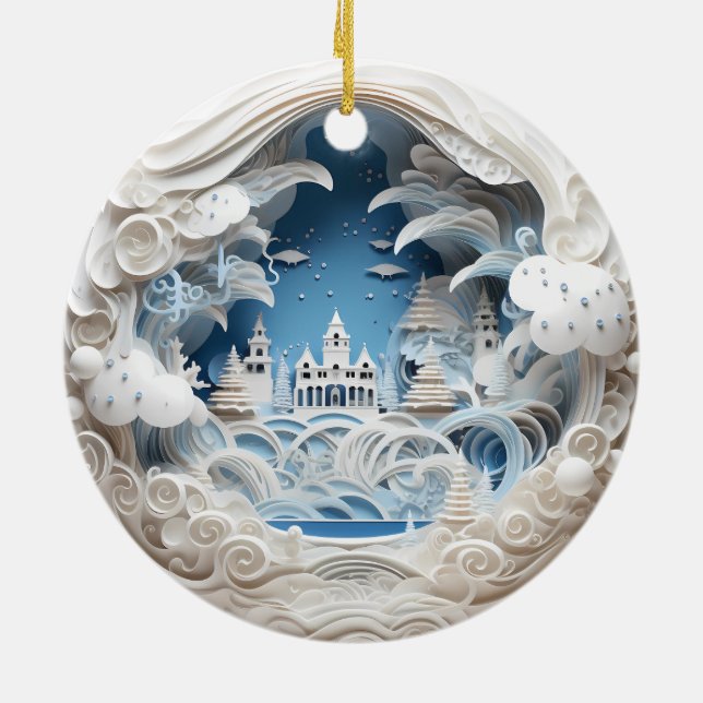 3D Weihnachtswunder Wonderland Keramik Ornament (Hinten)