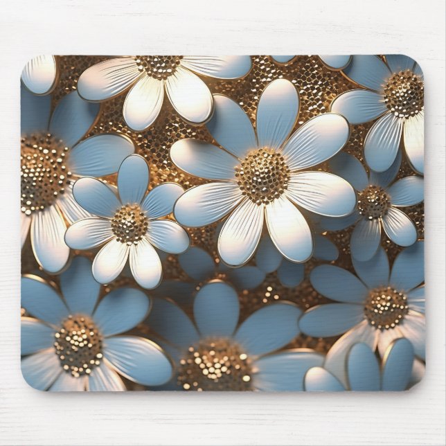 3D Weiß und Gold Daisy Mousepad (Vorne)