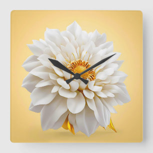🤍 3D Weiße Blume Elegante Dekoration Quadratische Wanduhr