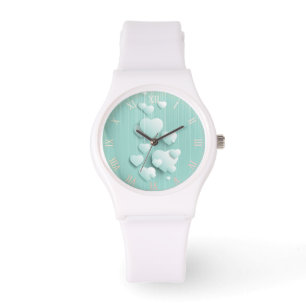 3D weiße Herzen Armbanduhr
