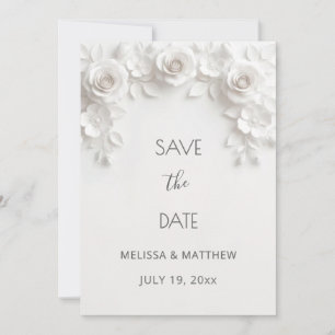 3D Weiße Rosen Save The Date Karte