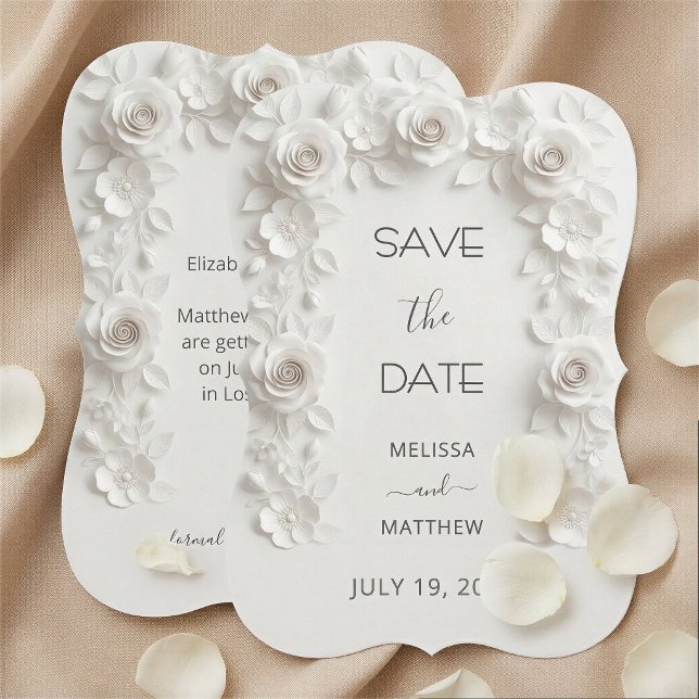 3D Weiße Rosen Save The Date Karte (Von Creator hochgeladen)