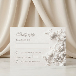 3D Weiße Rosen Wildblumen Hochzeit RSVP Karte