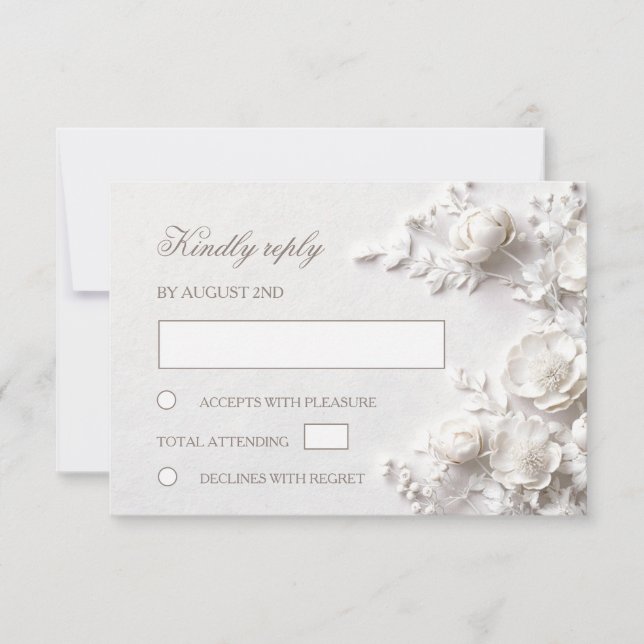 3D Weiße Rosen Wildblumen Hochzeit RSVP Karte (Vorderseite)