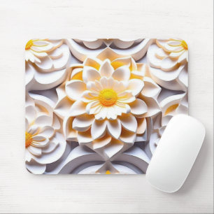3D Weiße und gelbe Blumen Mousepad