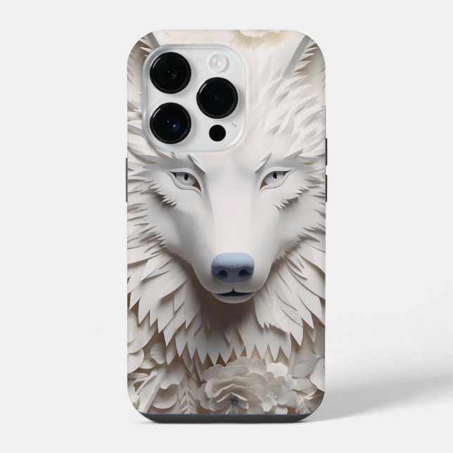 3D Weißer Wolf Gesicht iPhone Hülle (Rückseite)