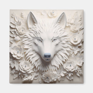 3D Weißer Wolf Gesicht Magnet