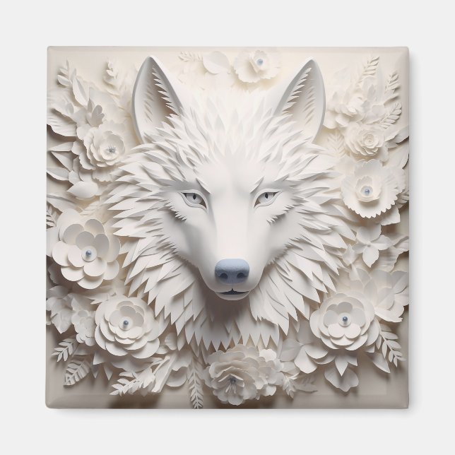 3D Weißer Wolf Gesicht Magnet (Vorne)