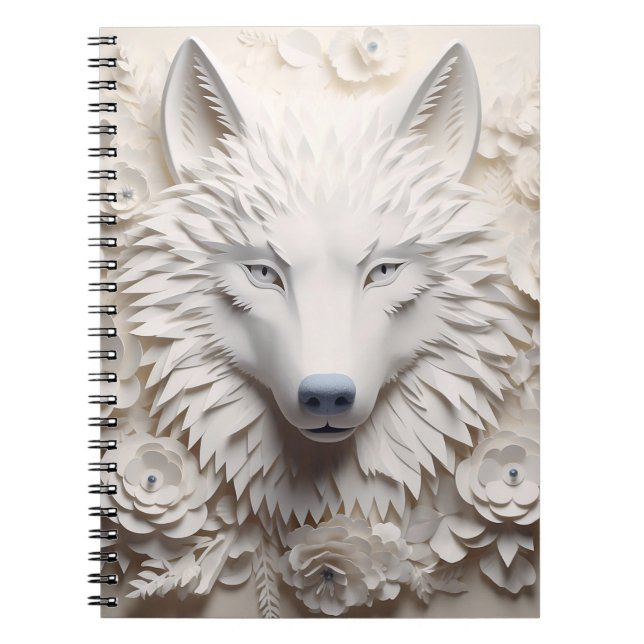 3D Weißer Wolf Gesicht Notizblock (Vorderseite)