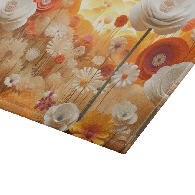 3D Weißorange Blume Schneidebrett (Ecke)