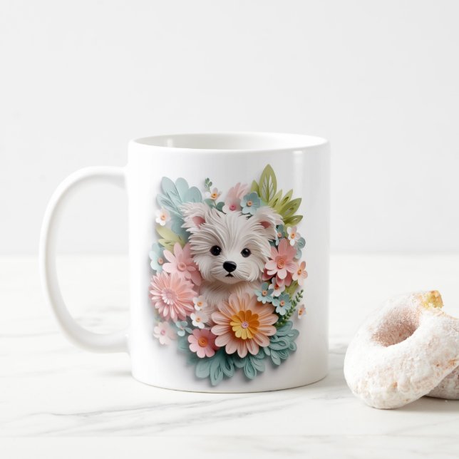 3D-Welpe aus weißem Pastell Kaffeetasse (Mit Donut)
