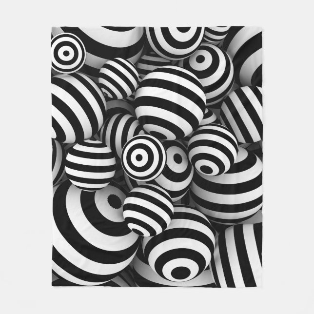 3D White Balls Black Lines Fleecedecke (Vorderseite)