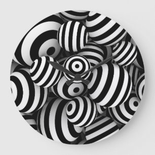 3D White Balls Black Lines Große Wanduhr