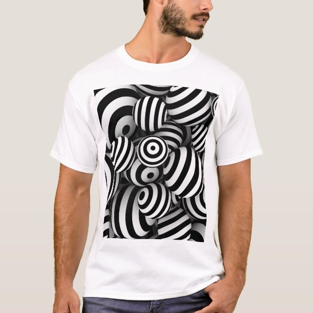 3D White Balls Black Lines T-Shirt (Vorderseite)