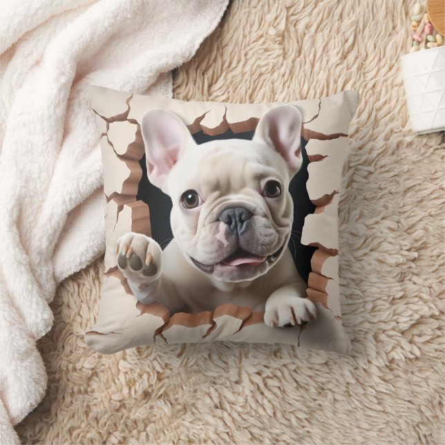 3D White French Bulldog Cradle Hole Kissen (Decke)