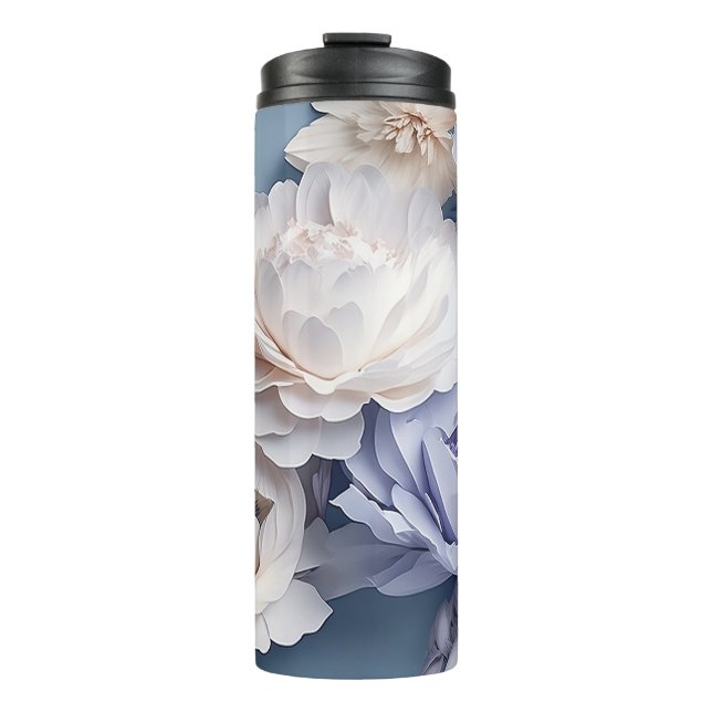 3D White Pink Blume 20 oz Tumbler Thermosbecher (Vorderseite)