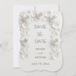 3D White Roses Save The Date Card