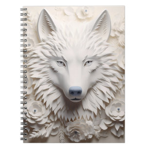 3D White Wolf Face Notizblock