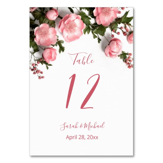 3D Wilde Rosen Weiße Hochzeit   Tischnummer (Vorderseite)