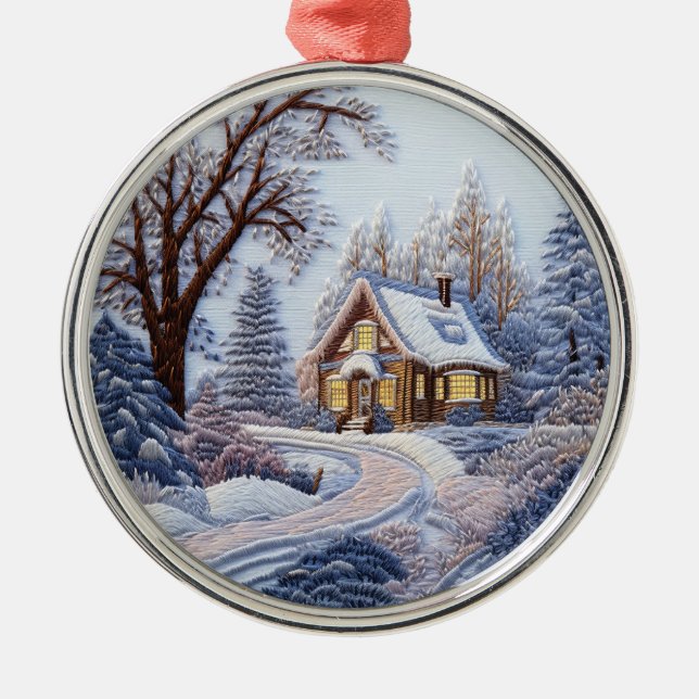 3D Winter House Weihnachten Ornament Aus Metall (Vorne)