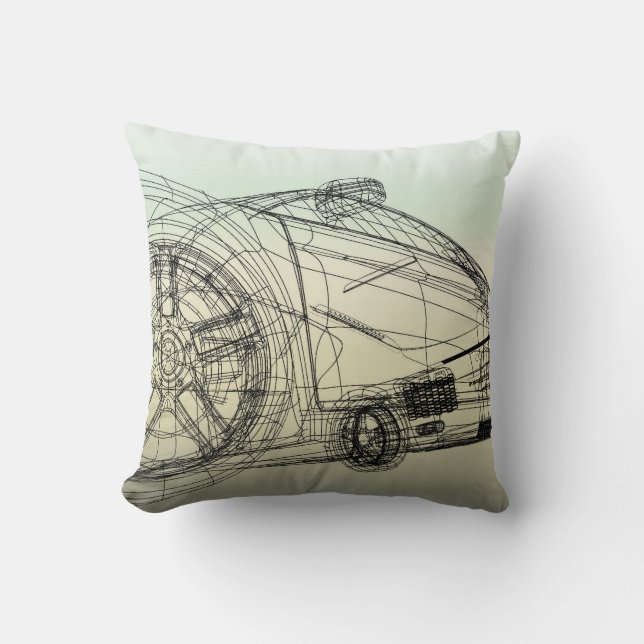 3D Wireframe Sport-Auto Kissen (Vorderseite)