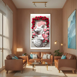 3D-Wolfposter mit rote Rosen Poster