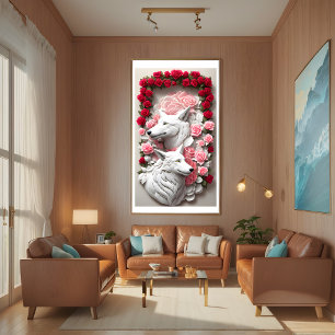 3D-Wolfposter mit rote Rosen Poster