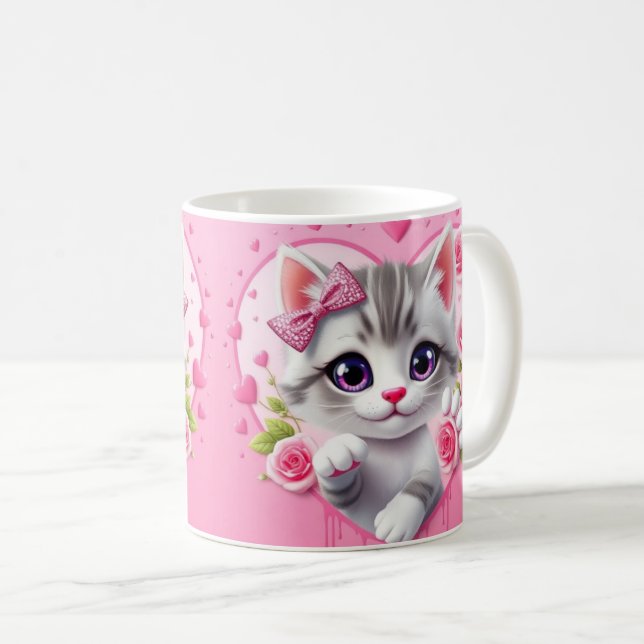3d-Wrapper für niedliche Katzenwickler-Tasse Kaffeetasse (VorderseiteRechts)