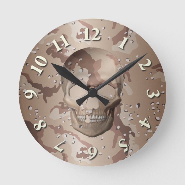 3D Wüste Camouflage Skull Runde Wanduhr (Vorderseite)